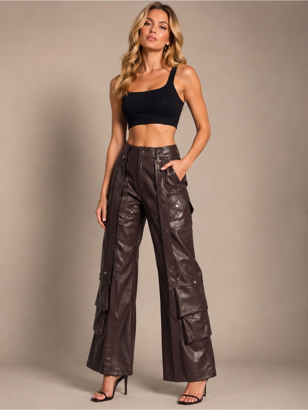 AKIRA Purple Faux Leather Cargo Pants NWT XS Wide Leg Utility Statement Pants
